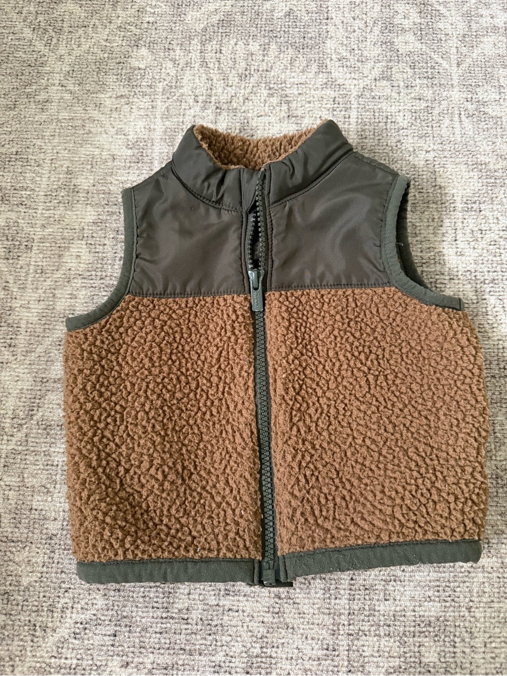Old Navy Brown Sherpa Vest with Olive Trim